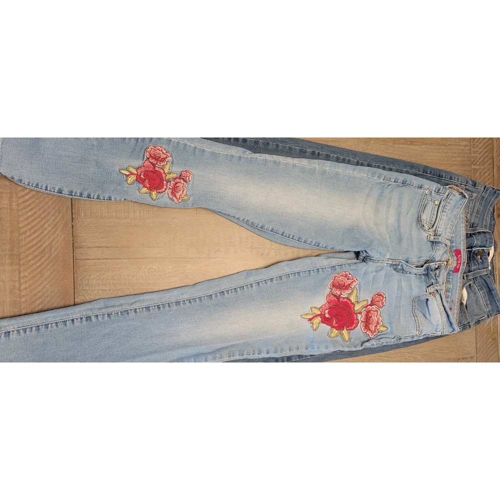 Bundle Lot Womens 25x27 Guess Levi Embroidered Flowers Jeans Strech Waist